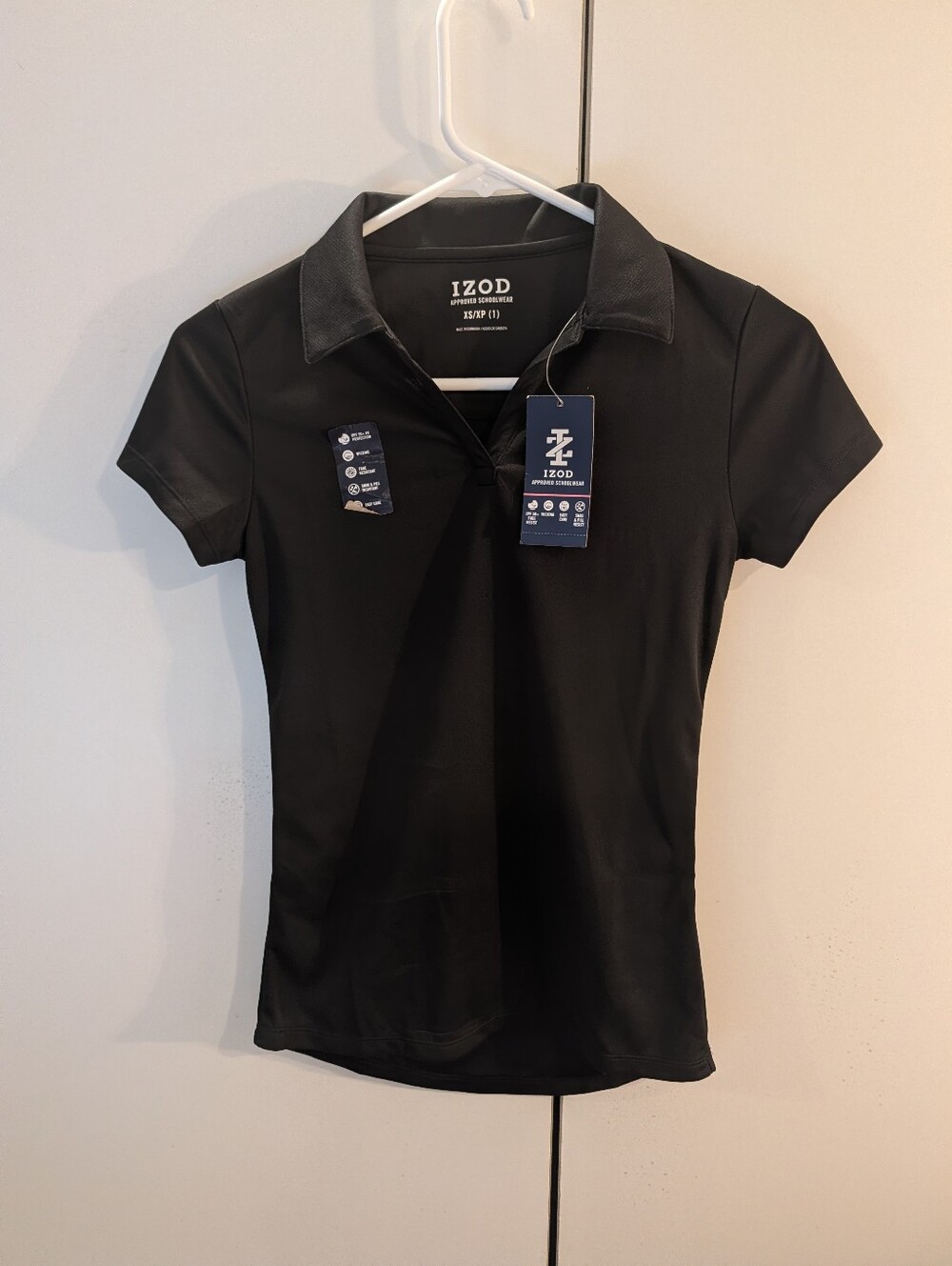 Izod Junior XS Black Short-Sleeve Polo Shirt NWT